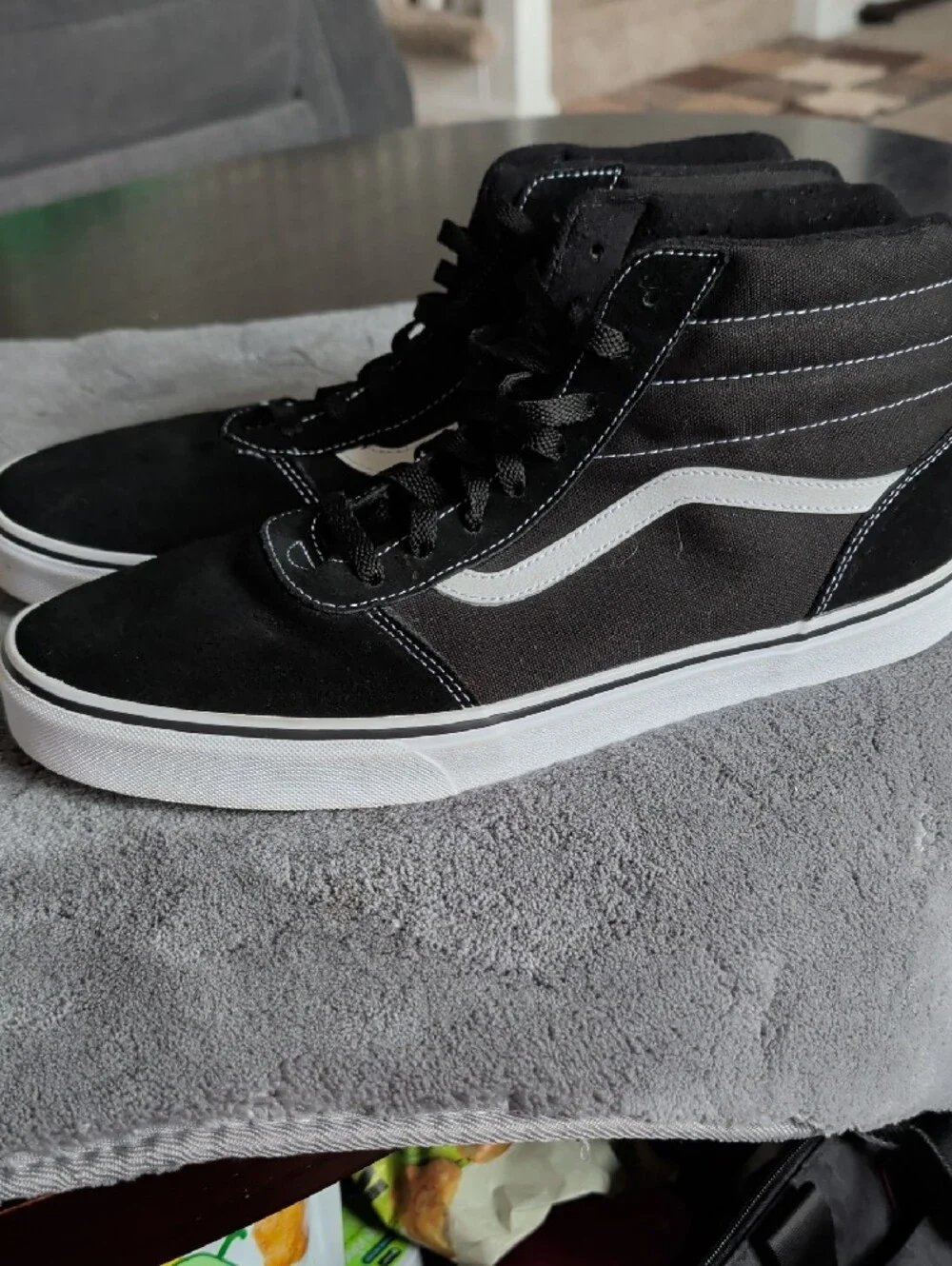 Vans Black High-Top Sneakers with White Sole and Red Heel Tag